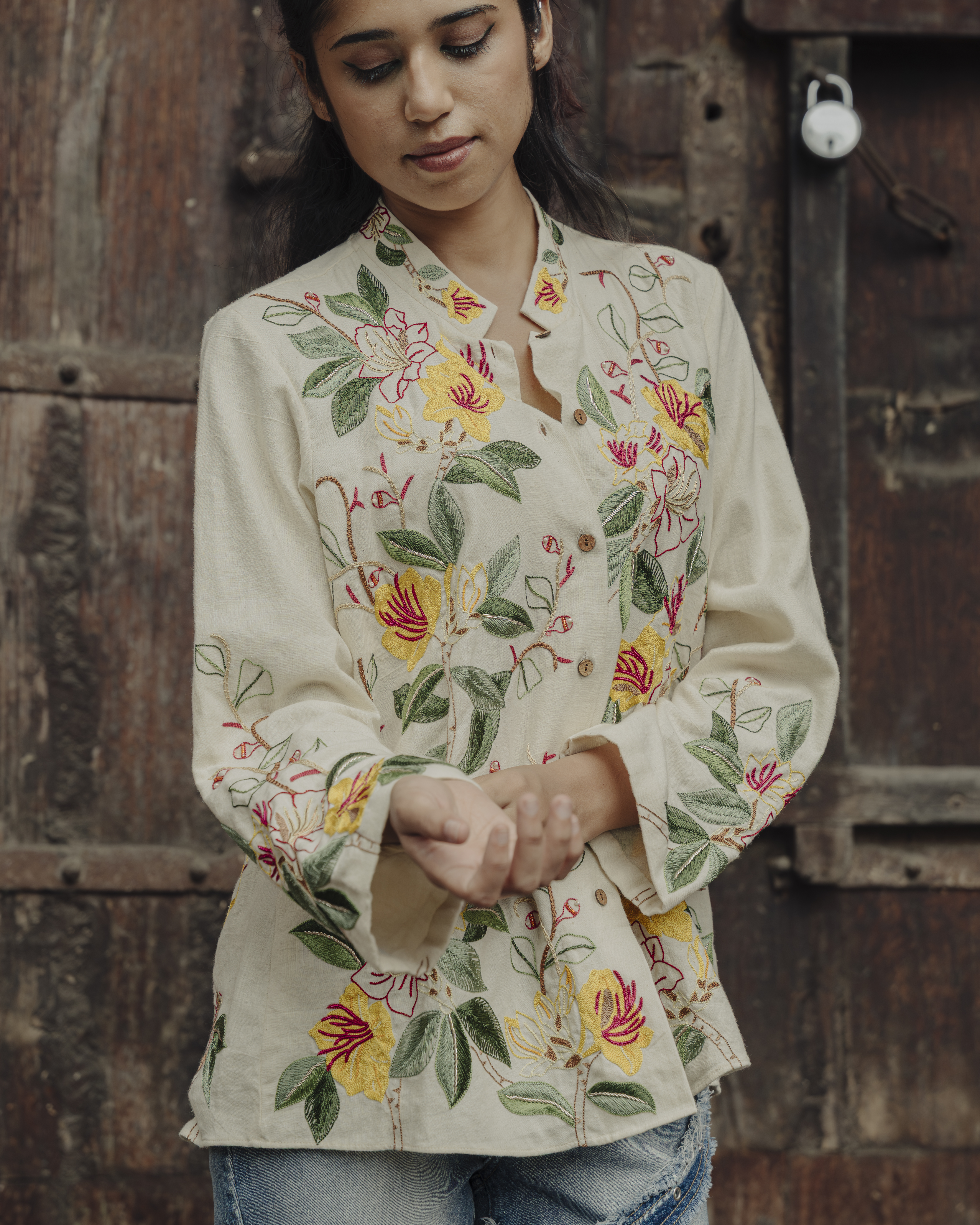 Yellow Floral Embroidered Shirt 2